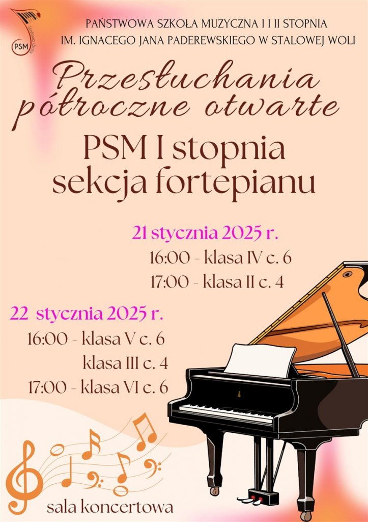 Przesłuchania półroczne otwarte - PSM I stopnia sekcja fortepianu - Stalowa Wola - stalowa.info - Ogłoszenia Stalowa Wola